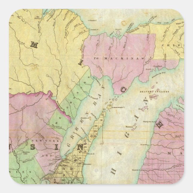 Map of the State of Michigan Square Sticker (Front)