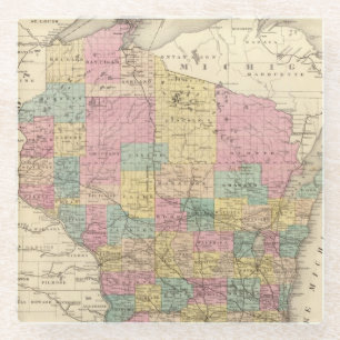 Map of the State of Wisconsin Glass Coaster