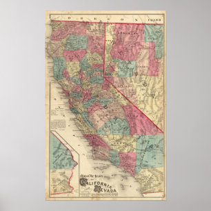 Map of the States of California and Nevada Poster