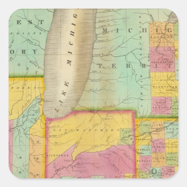 Map of the States Of Ohio Indiana & Illinois Square Sticker (Front)