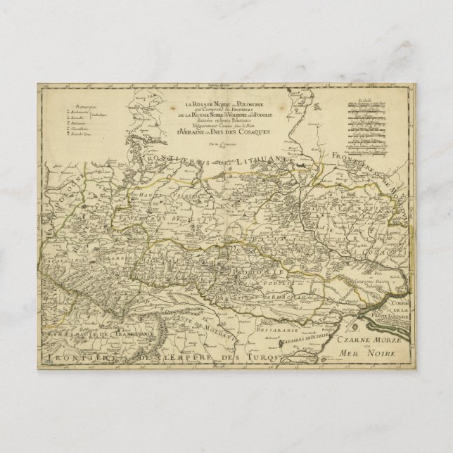 Map of the Ukraine by Guillaume Sanson (1674) Postcard (Front)