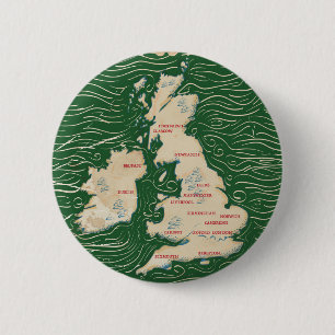 Map of the United Kingdom Vintage green Poster 6 Cm Round Badge