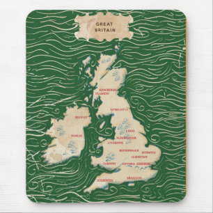 Map of the United Kingdom Vintage green Poster Mouse Pad