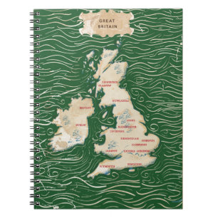 Map of the United Kingdom Vintage green Poster Notebook