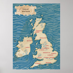 Map of the United Kingdom Vintage Poster
