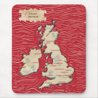 Map of the United Kingdom Vintage red Poster Mouse Pad