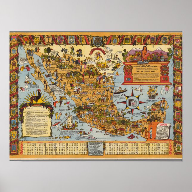 Map of The United Mexican States Poster (Front)