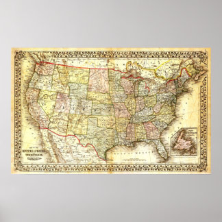 Map of the United States (19th century) Poster