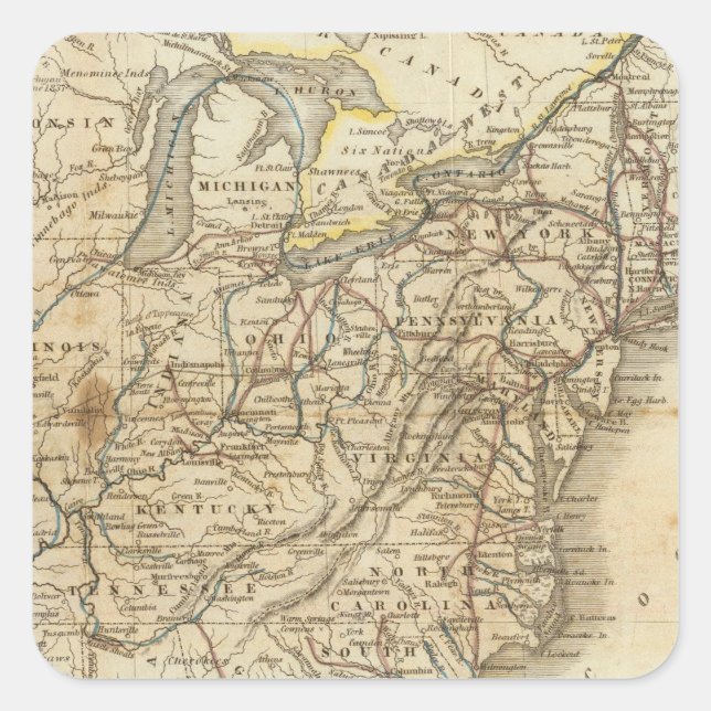 Map Of The United States 3 Square Sticker (Front)