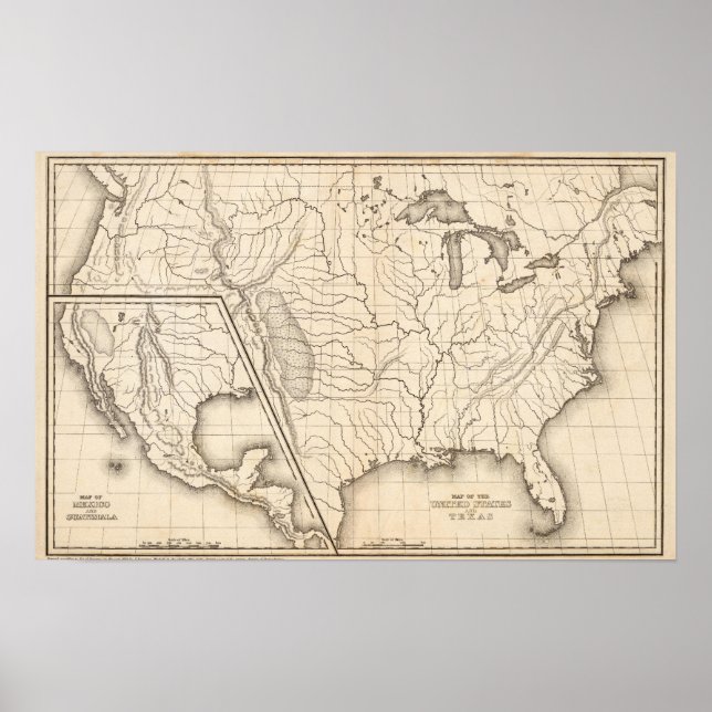 Map of the United States and Texas Poster (Front)