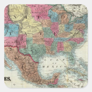 Map Of The United States, Canada, Mexico Square Sticker