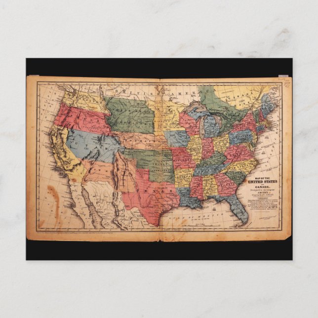 Map of the United States of America in 1853 Postcard (Front)