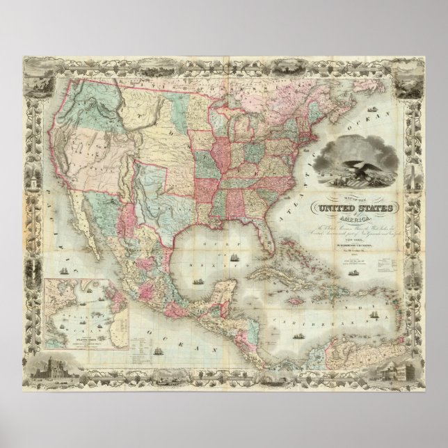 Map Of The United States Of America Poster (Front)