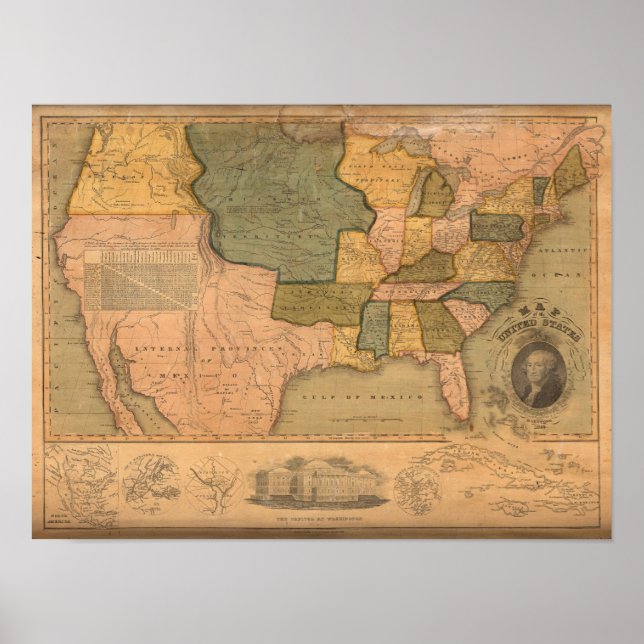 Map of The United States with George Washington Poster (Front)