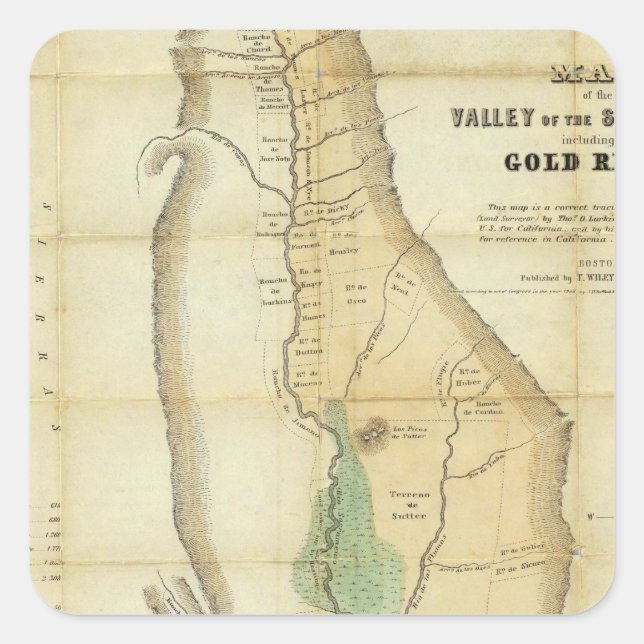Map of the Valley of the Sacramento Square Sticker (Front)