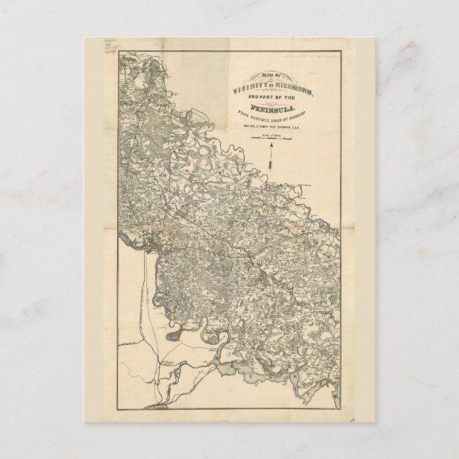 Map of the Vicinity of Richmond Virginia (1864) Postcard (Front)