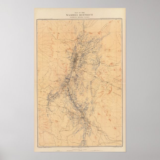 Map of the Washoe District Showing Mining Claims Poster (Front)