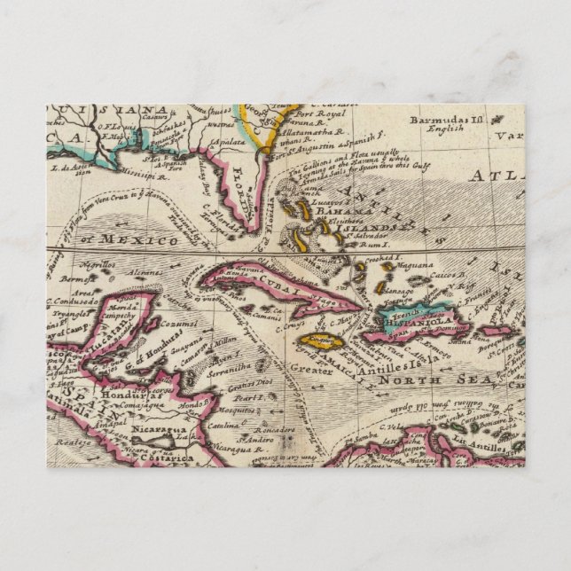 Map of the West Indies, Mexico or New Spain Postcard (Front)