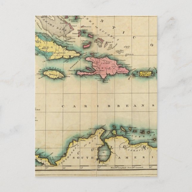 Map Of The West Indies Postcard (Front)