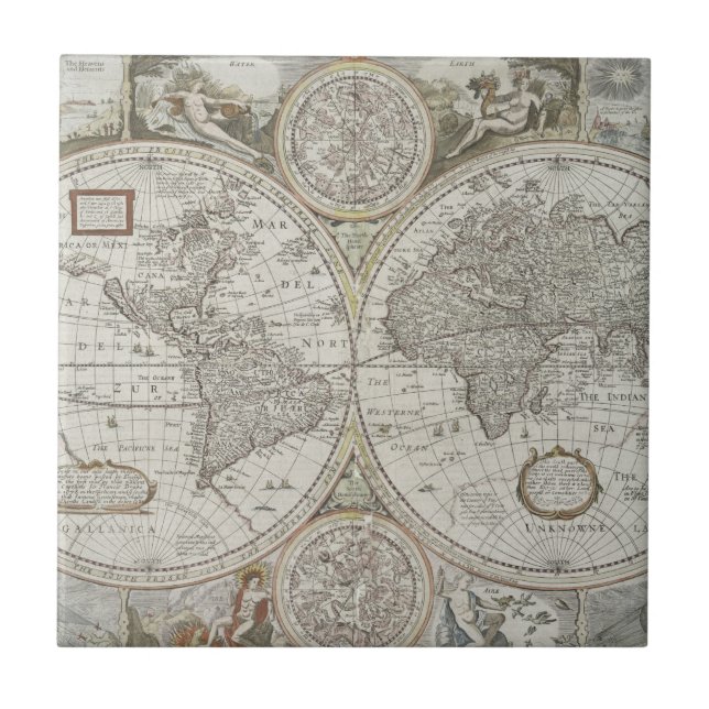 Map of the World | 1676 Ceramic Tile (Front)