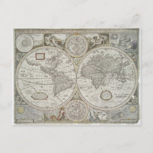 Map of the World   1676 Postcard