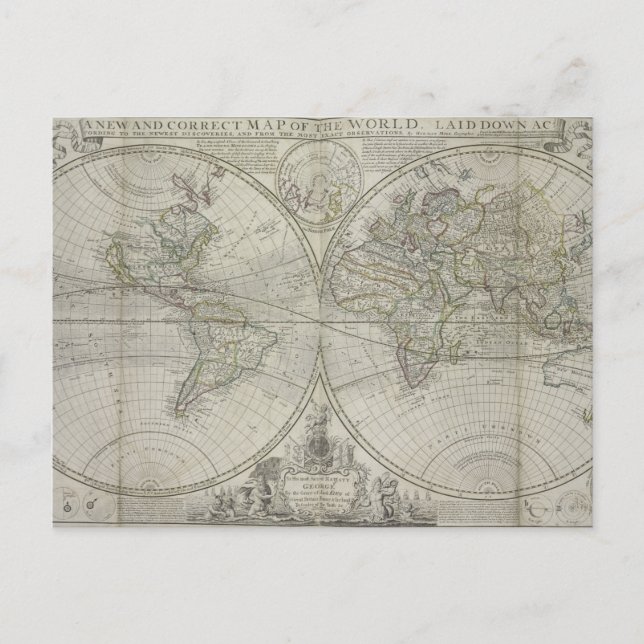 Map of the world | 1736 postcard (Front)