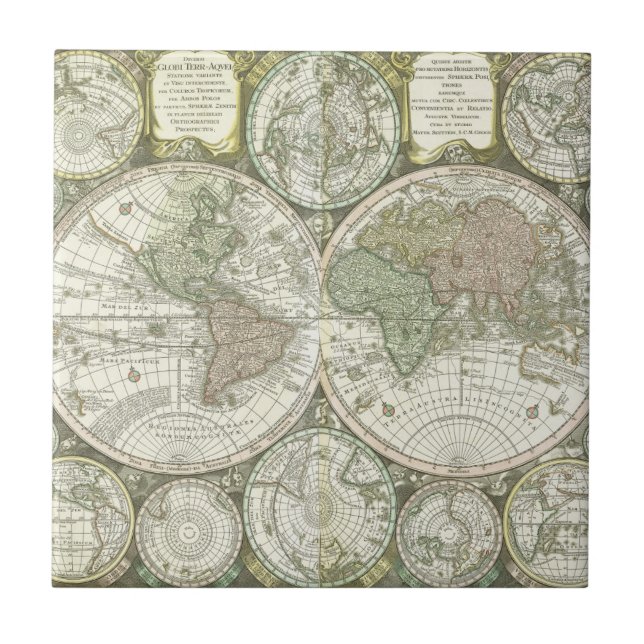 Map of the World | 1744 Ceramic Tile (Front)