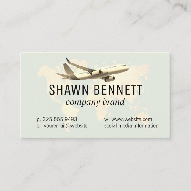 Map of the World | Aeroplane Business Card (Front)