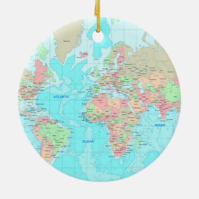 Map of the world ceramic ornament (Back)