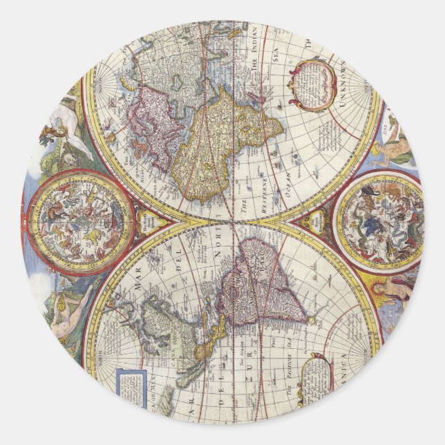Map of the world from 1626 classic round sticker (Front)