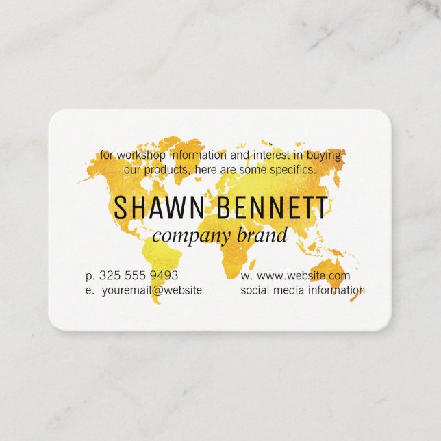 Map of the World (Gold) Business Card (Front)