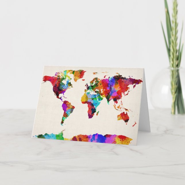 Map of the World Map Abstract Painting Card (Front)