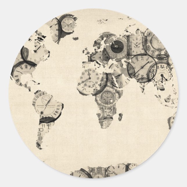 Map of the World Map from Old Clocks Classic Round Sticker (Front)