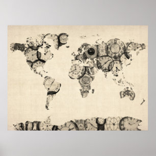 Map of the World Map from Old Clocks Poster