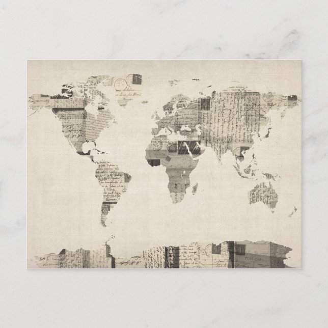 Map of the World Map from Old Postcards (Front)