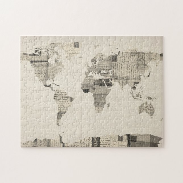 Map of the World Map from Old Postcards Jigsaw Puzzle (Horizontal)
