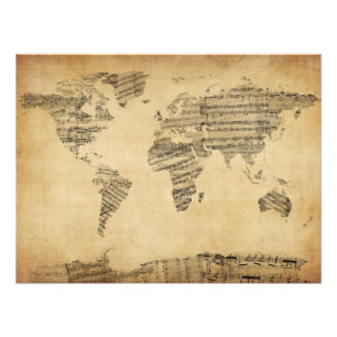Map of the World Map from Old Sheet Music Photo Print