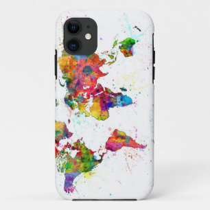 Map of the World Map Watercolor iPhone 11 Case