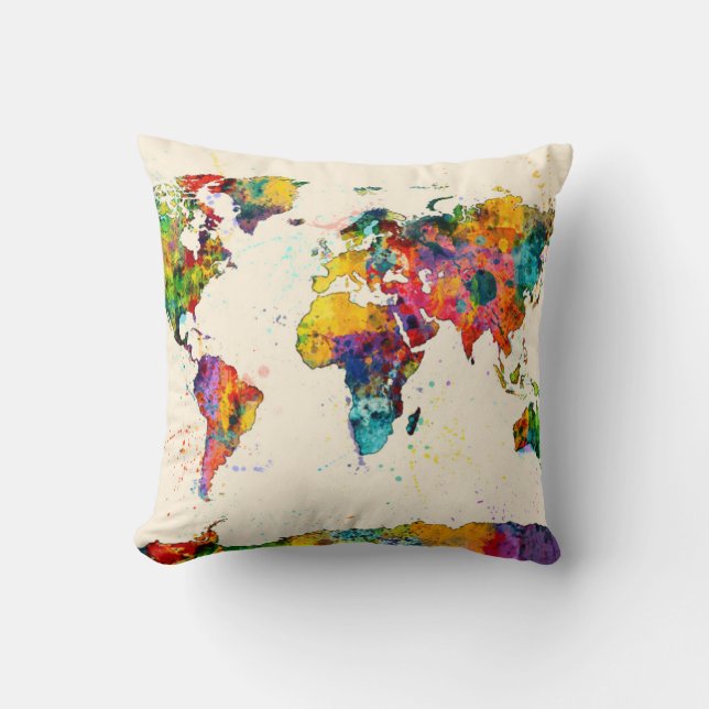 Map of the World Map Watercolor Cushion (Front)