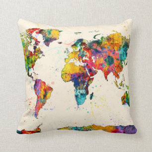 Map of the World Map Watercolor Cushion