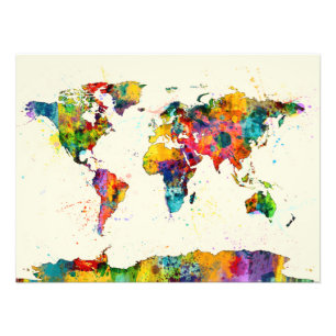 Map of the World Map Watercolor Photo Print