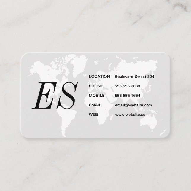Map of the World / Monogram Business Card (Front)