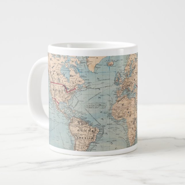 Map of the world on Mercator's projection Large Coffee Mug (Front Left)