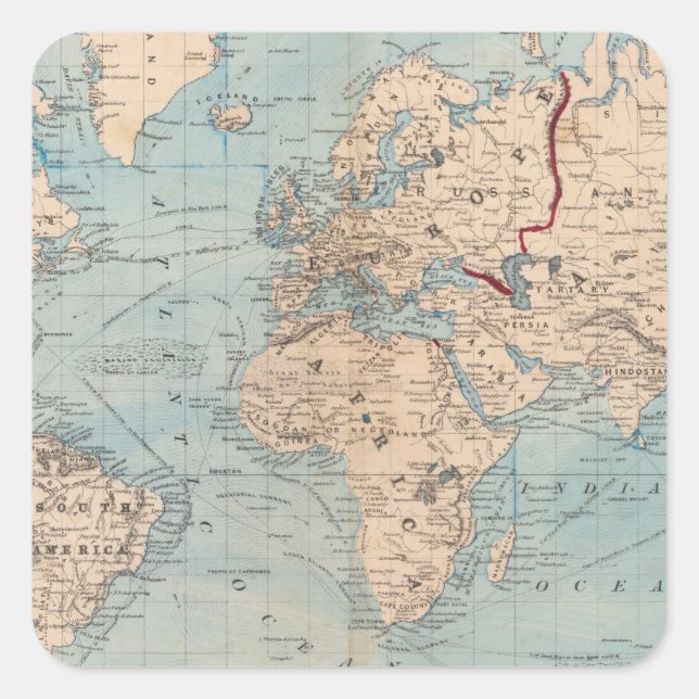 Map of the world on Mercator's projection Square Sticker (Front)
