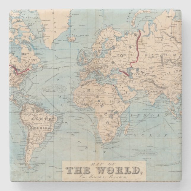 Map of the world on Mercator's projection Stone Coaster (Front)