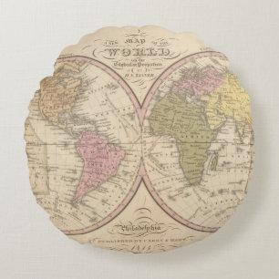 Map Of The World on the Globular Projection 2 Round Cushion