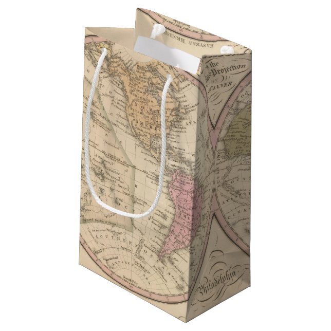 Map Of The World on the Globular Projection 2 Small Gift Bag (Back Angled)