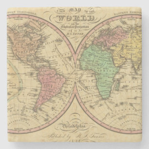 Map Of The World on the Globular Projection 2 Stone Coaster