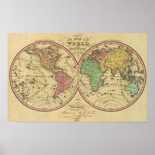 Map Of The World on the Globular Projection Poster (Front)