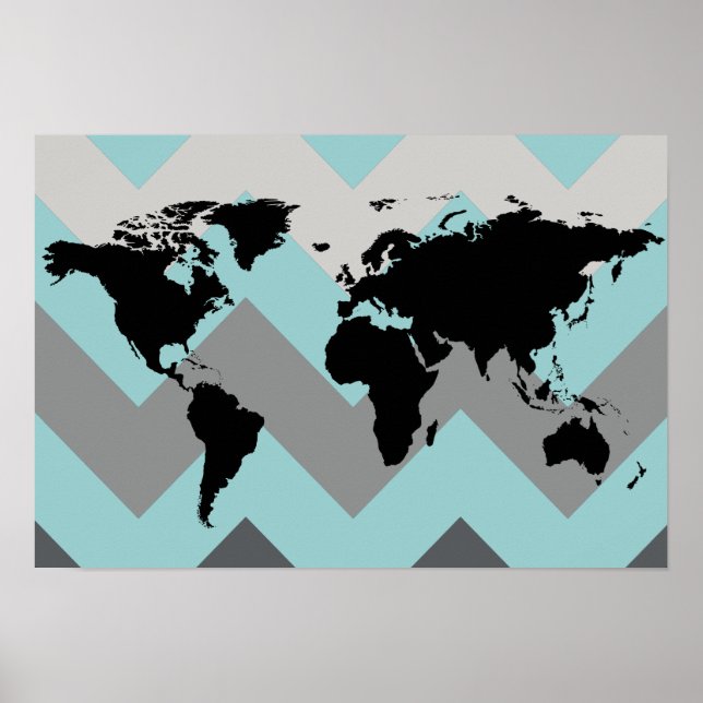 map of the world with chevron stripes poster (Front)